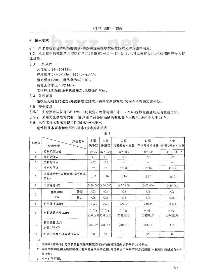 CJ/T 3081-1999 非接触式(电子)给水器具CJ/T3081-1999