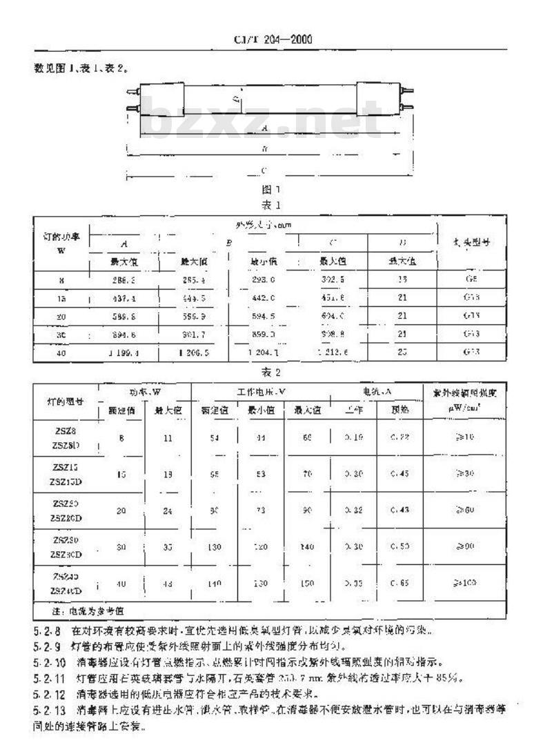 CJ/T 204-2000 生活饮用水紫外线消毒器CJ/T204-2000