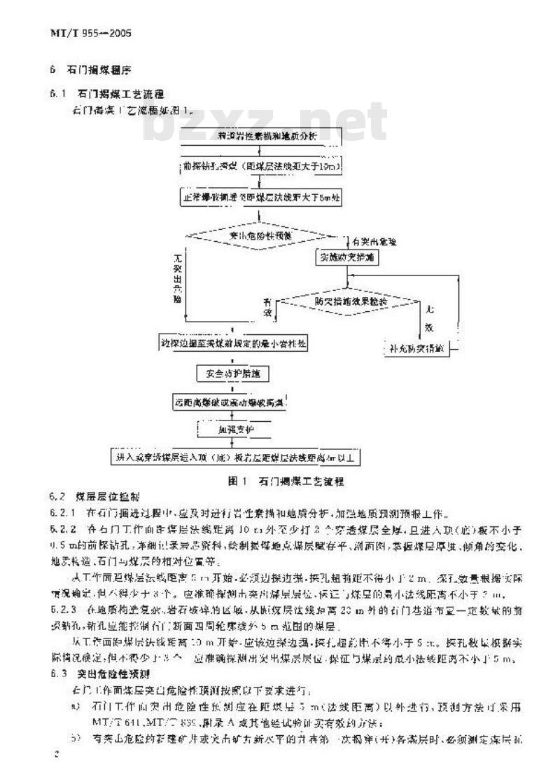 MT/T 955-2005 石门揭穿煤与瓦斯突出煤层程序技术条件