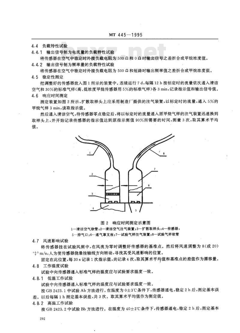 MT 445-1995 煤矿用热导式高浓度甲烷传感器技术条件