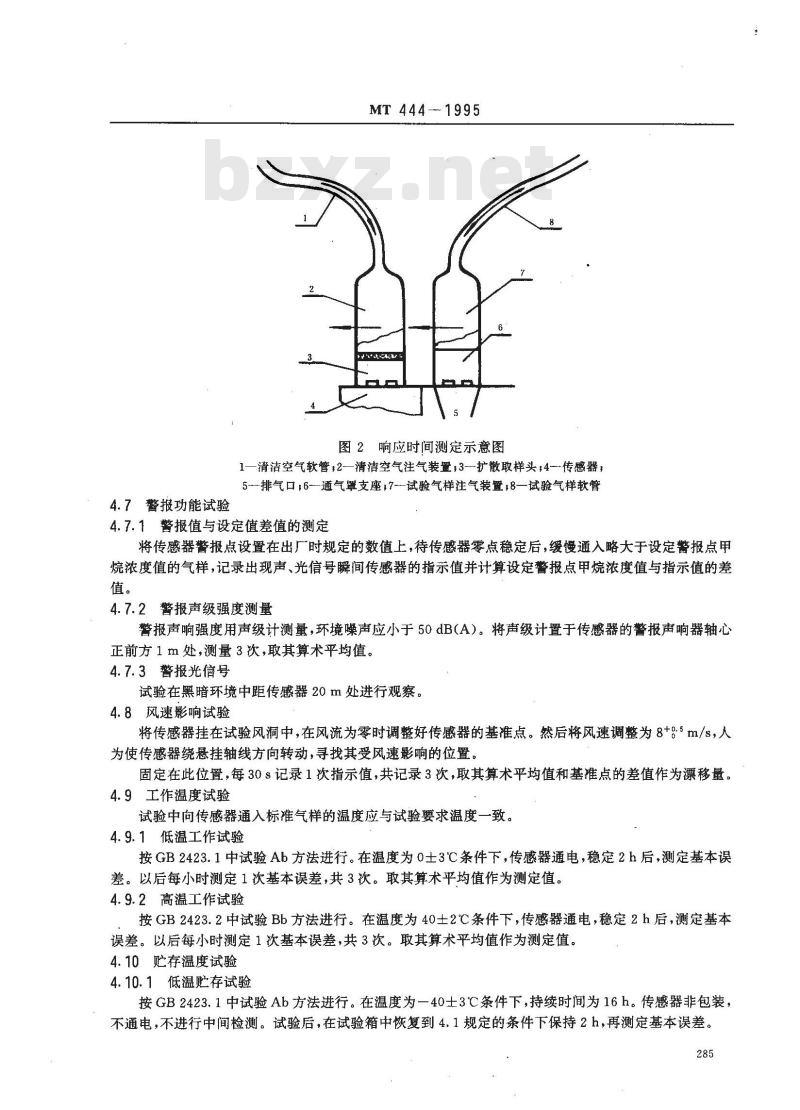 MT 444-1995 煤矿用催化燃烧式低浓度甲烷传感器技术条件