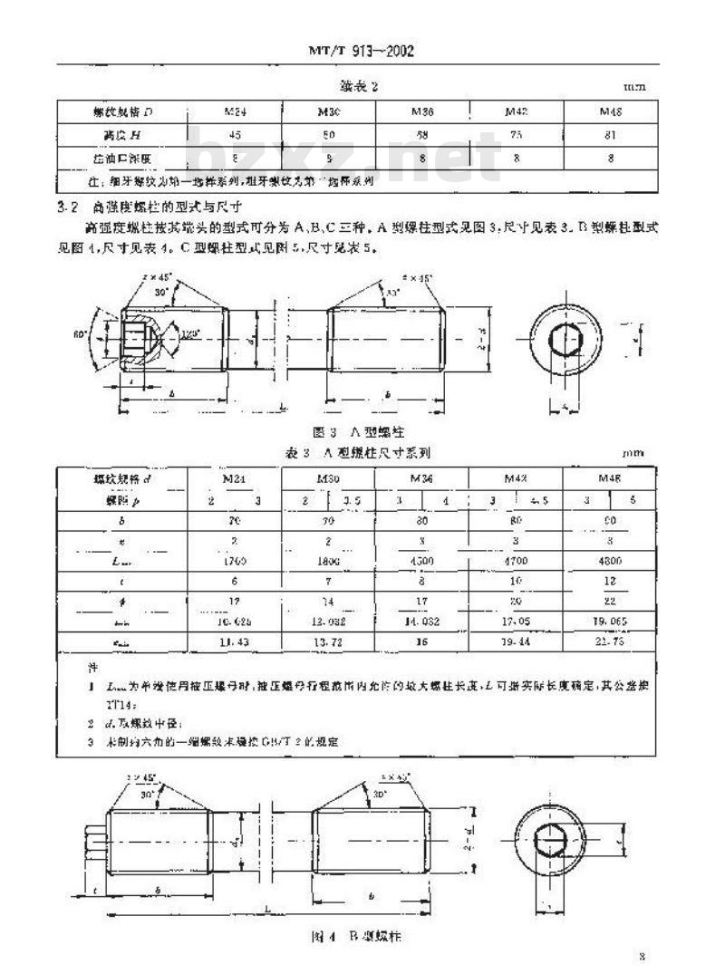 MT/T 913-2002 矿用液压螺母及其高强度紧固件尺寸系列和技术条件