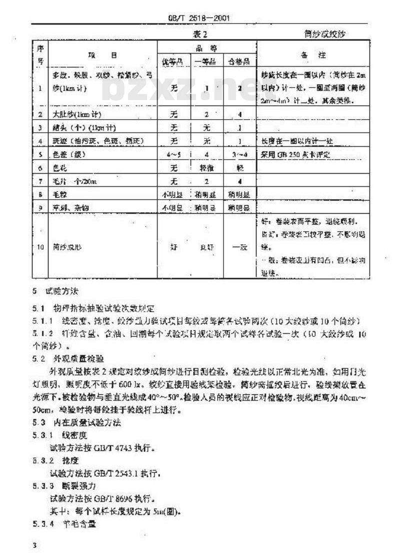 QB/T 2518-2001 地毯用毛纱