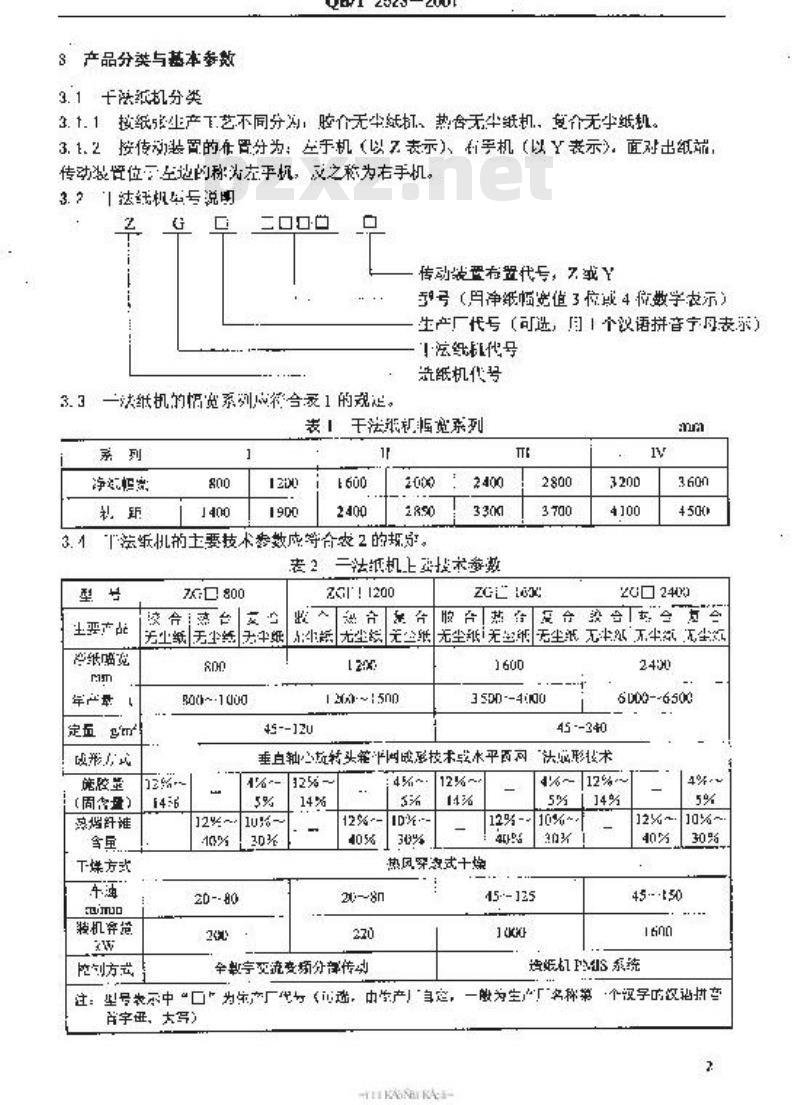 QB/T 2523-2001 干法造纸机