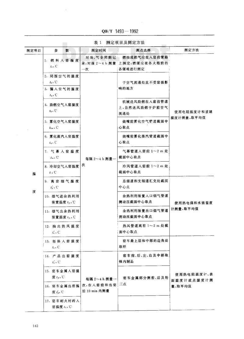 QB/T 1493-1992 日用陶瓷火焰隧道窑热平衡、热效率测定与计算方法