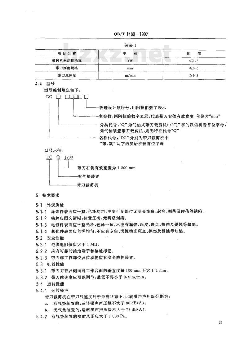 QB/T 1480-1992 带刀裁剪机