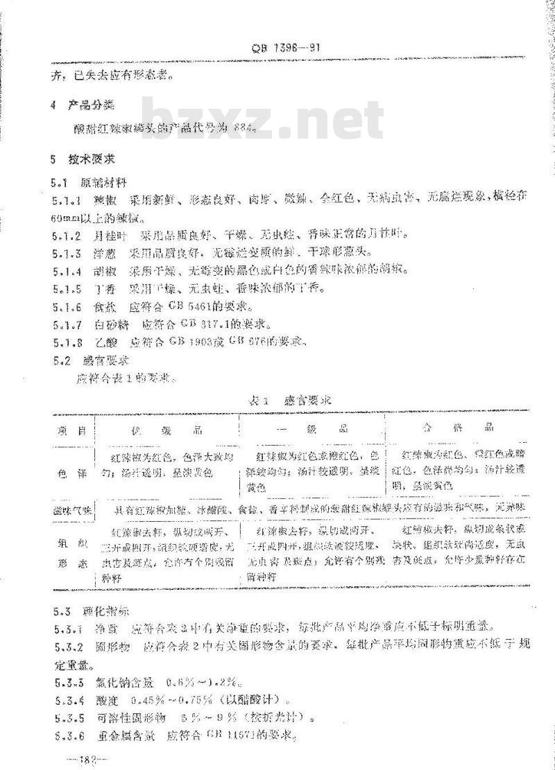 QB 1396-1991 酸甜红辣椒罐头
