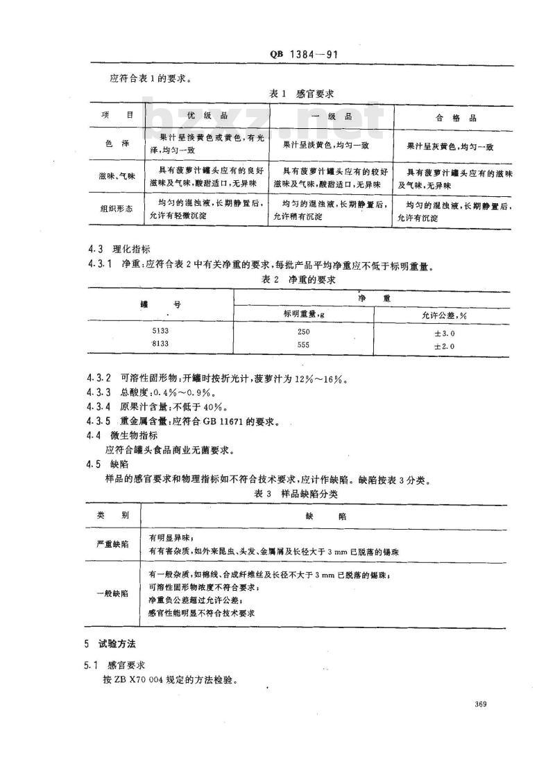 QB 1384-1991 菠萝汁罐头