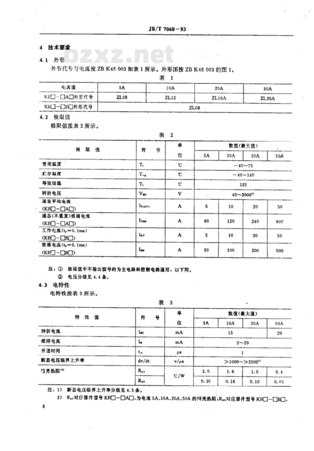 JB/T 7060-1993 KB系列过电压保护用两极晶闸管