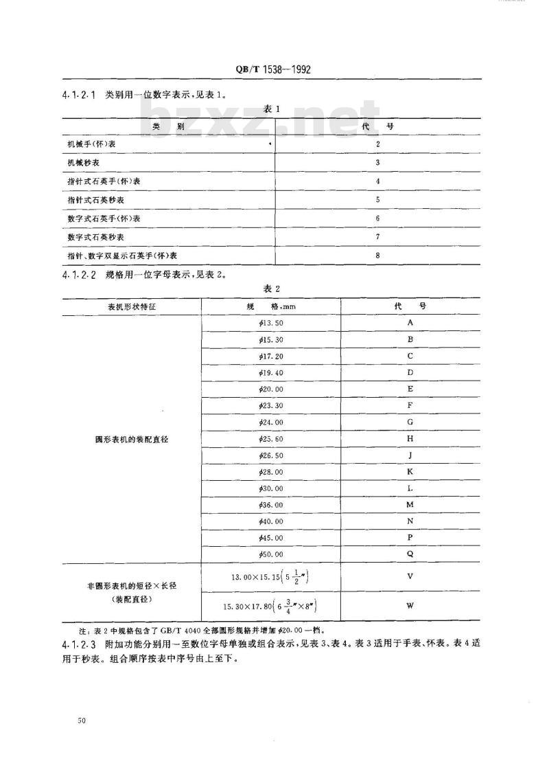 QB/T 1538-1992 计时仪器产品代号编写规定表、钟、定时器代号表示方法