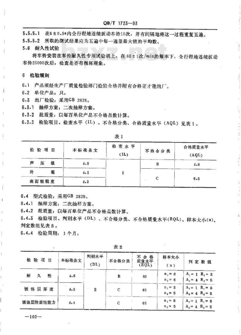 QB/T 1723-1993 自行车车铃