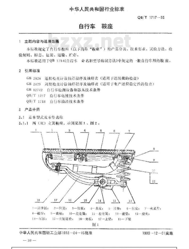 QB/T 1717-1993 自行车鞍座