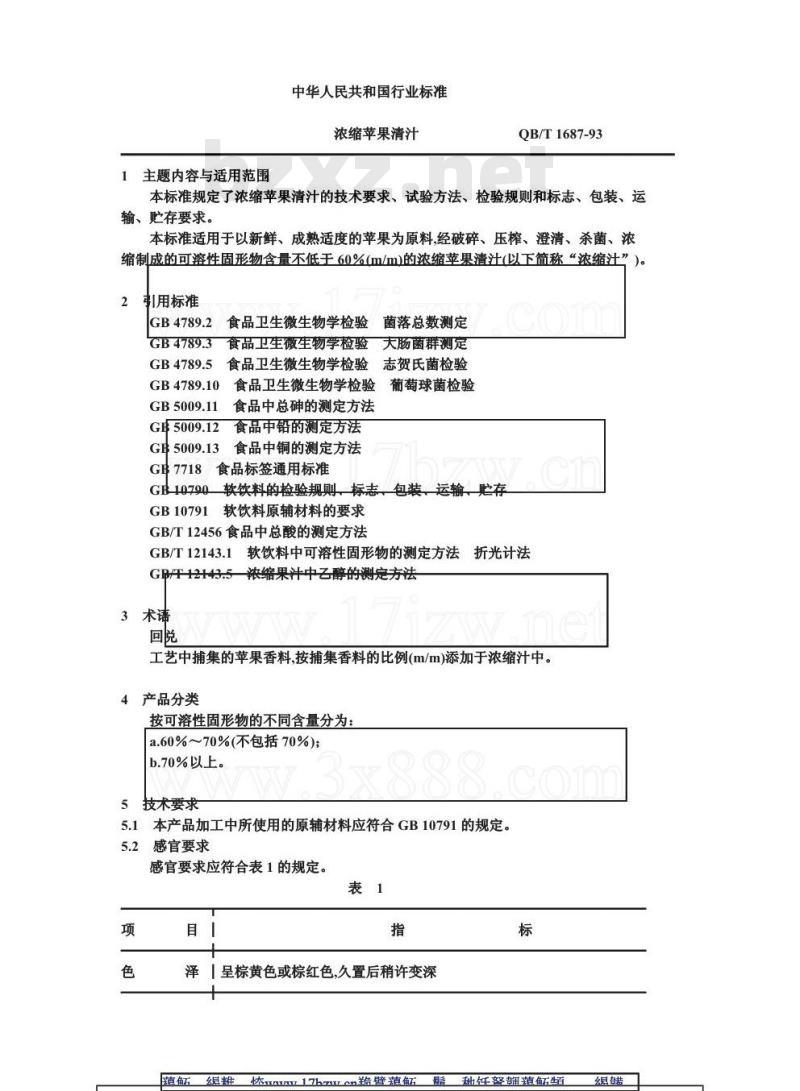 QB 1687-1993 浓缩苹果清汁