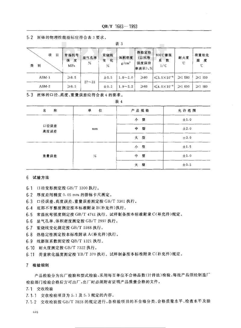 QB/T 1683-1993 铝硅镁质匣钵