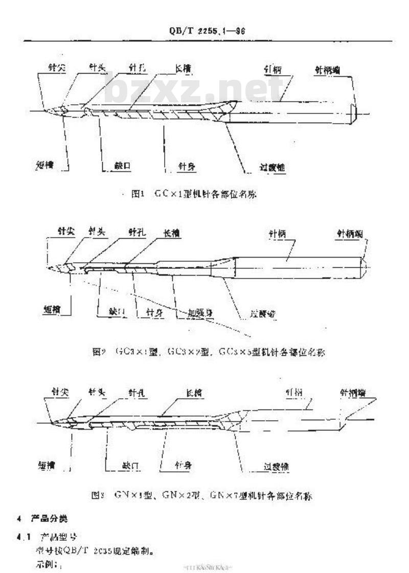 QB/T 2255.1-1996 工业缝纫机机针第一部分:GC型和GN型