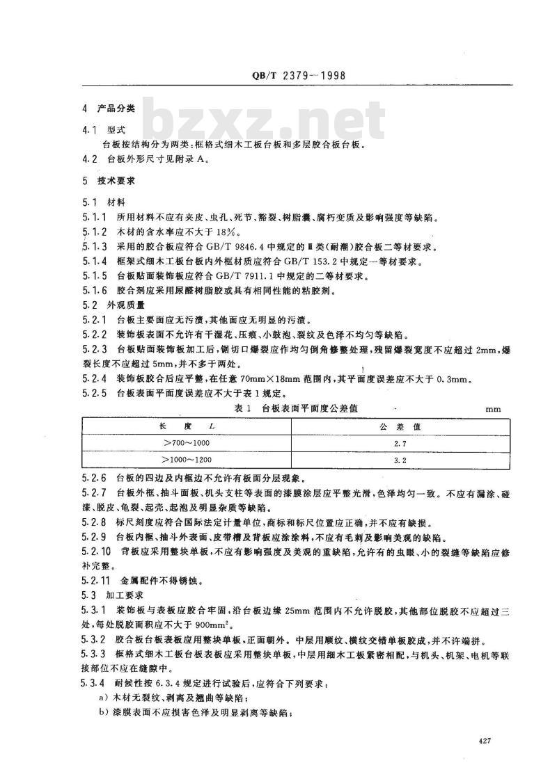 QB/T 2379-1998 工业用缝纫机台板