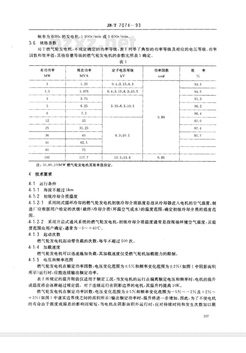 JB/T 7074-1993 燃气轮发电机 通用技术条件