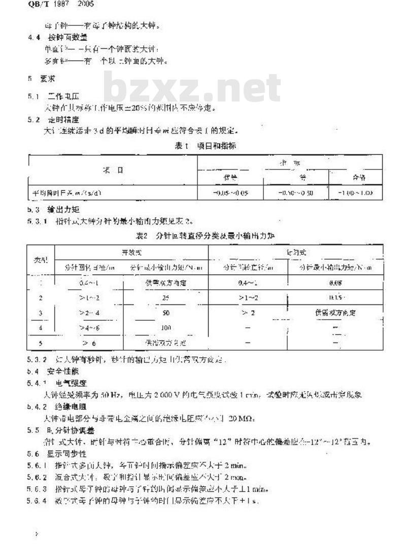 QB/T 1987-2005 公共用石英大钟