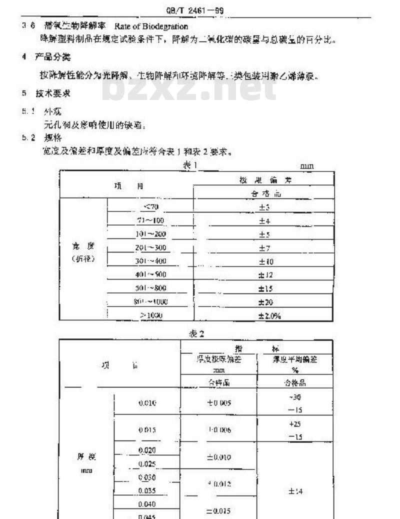 QB/T 2461-1999 包装用降解聚乙烯薄膜