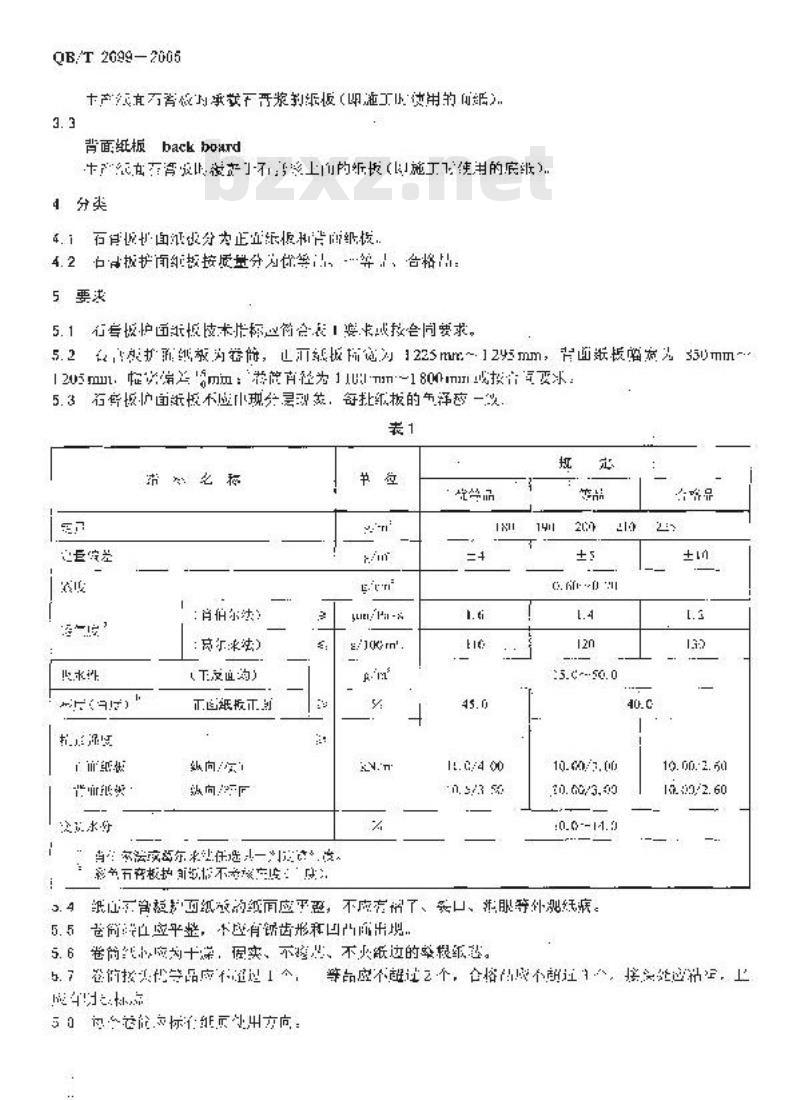 QB/T 2699-2005 纸面石膏板护面纸板