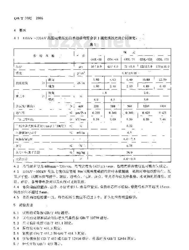 QB/T 2692-2005 110kV～330kV高压电缆纸