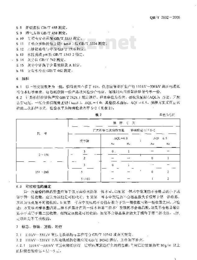 QB/T 2692-2005 110kV～330kV高压电缆纸