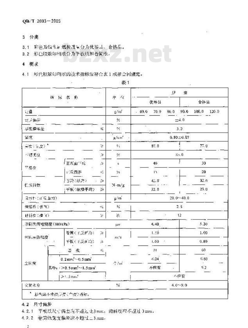 QB/T 2693-2005 彩色胶版印刷纸