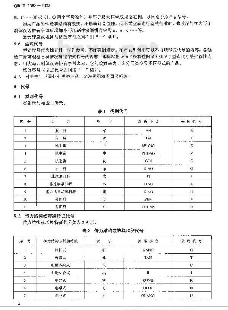 QB/T 1563-2003 衡器产品型号编制方法
