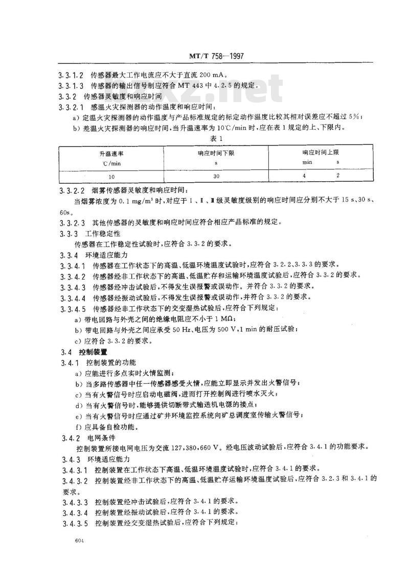 MT/T 758-1997 煤矿带式输送机电气自动喷水灭火系统通用技术条件