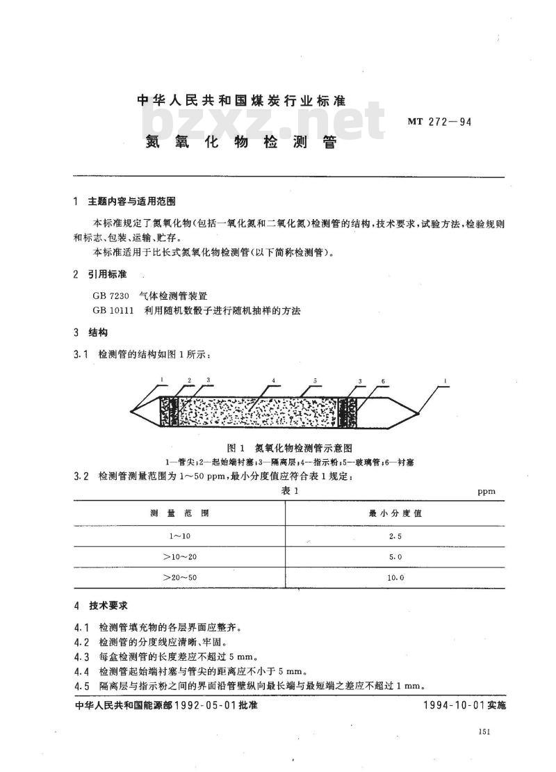 MT 272-1994 氮氧化物检测管