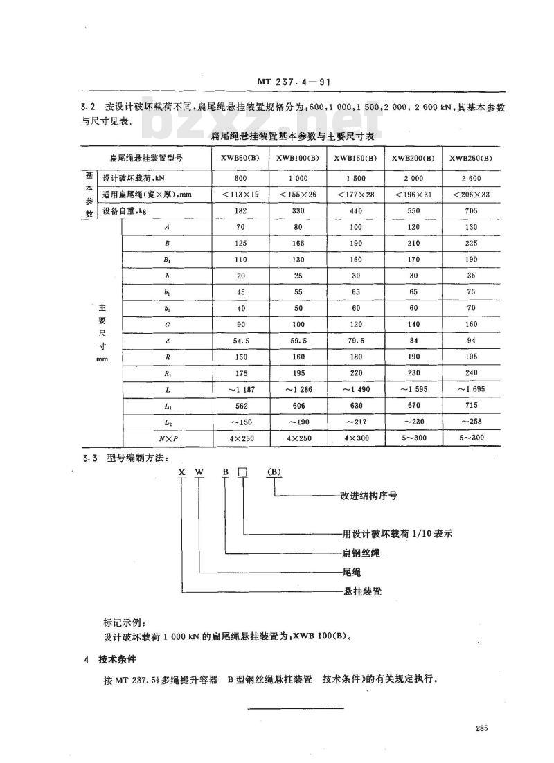 MT 237.4-1991 多绳提升容器B型钢丝绳悬挂装置 扁尾绳悬挂装置