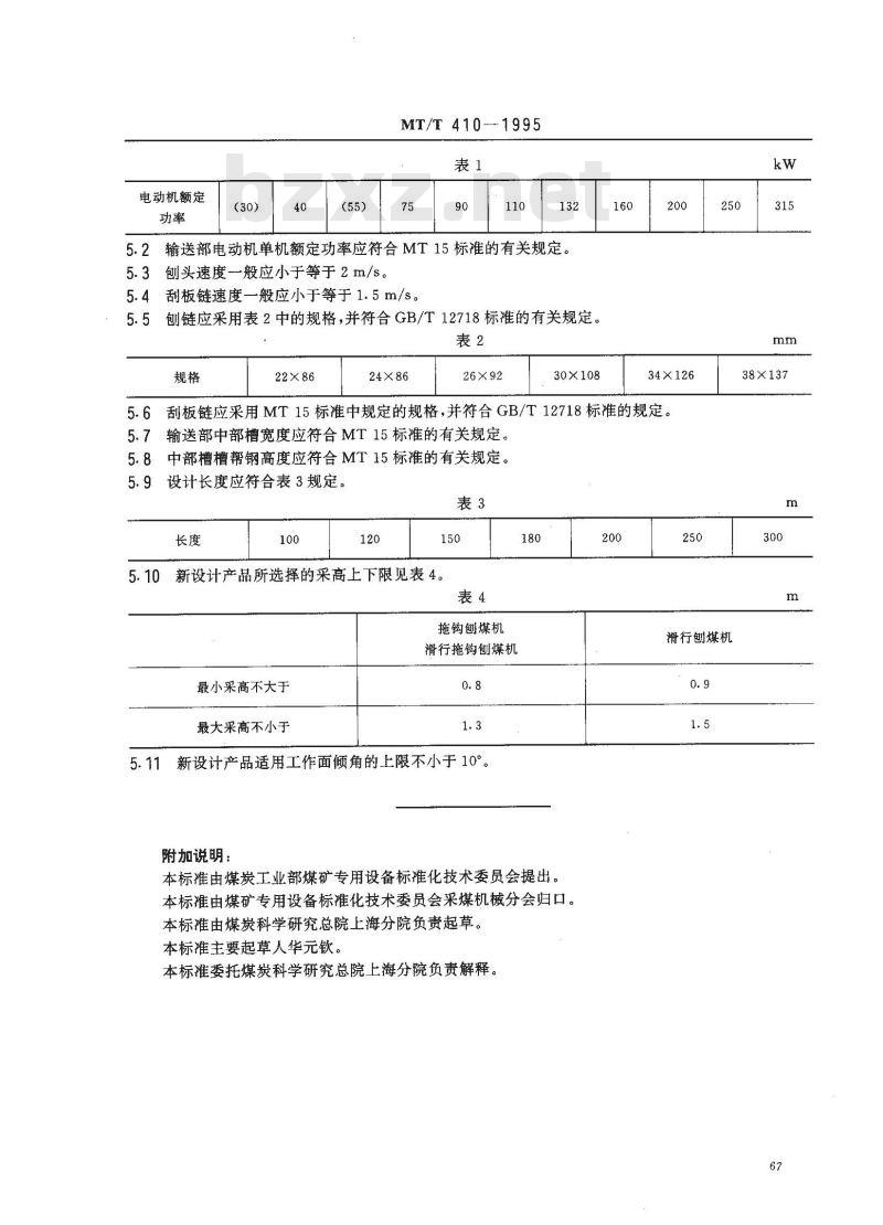 MT/T 410-1995 刨煤机 型式和基本参数