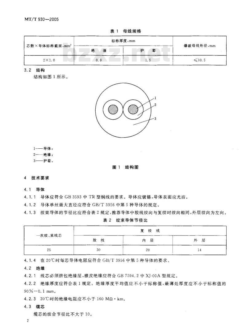 MT/T 930-2005 煤矿用阻燃爆破母线技术条件