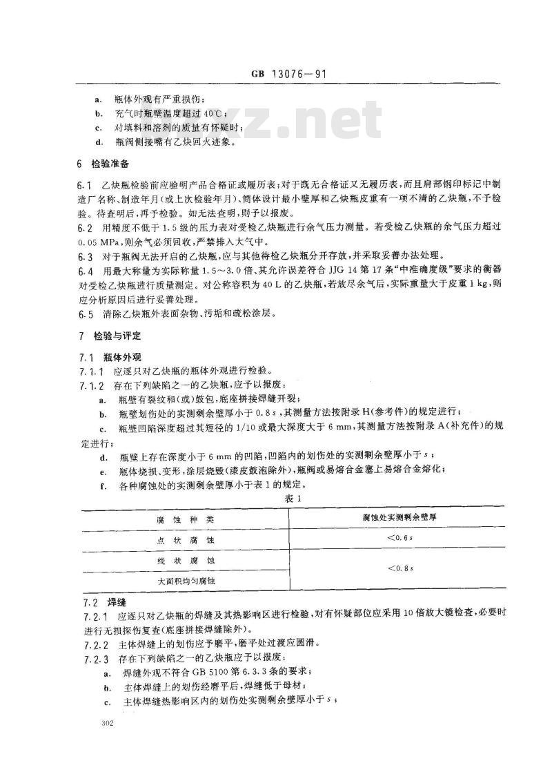 GB 13076-1991 溶解乙炔气瓶定期检验与评定