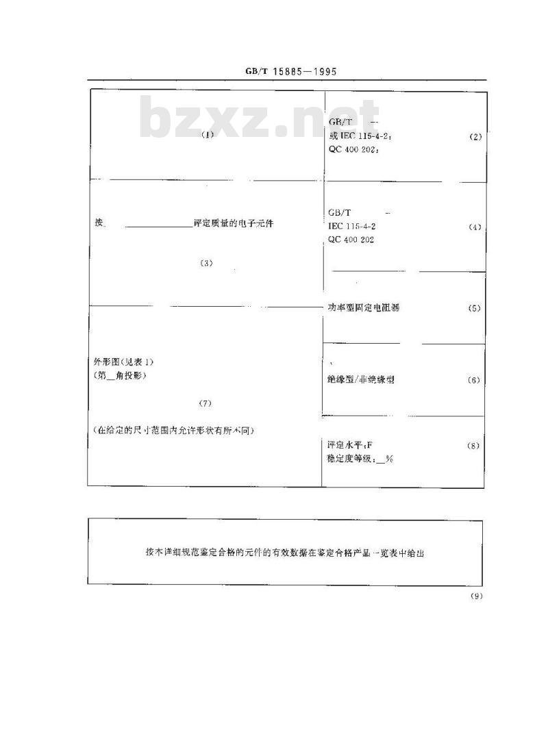 GB/T 15885-1995 电子设备用固定电阻器 第4部分:空白详细规范:功率型固定电阻器 评定水平F