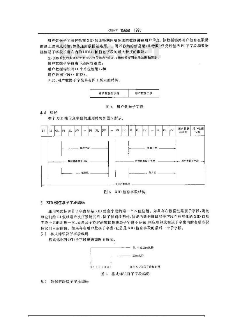 GB/T 15698-1995 信息技术 系统之间的远程通信和信息交换 高级数据链路控制(HDLC)规程 通用XID帧信息字段内容和格式