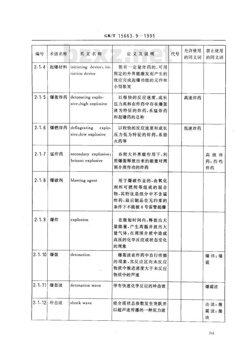 GB/T 15663.9-1995 煤矿科技术语 爆炸材料和爆破技术