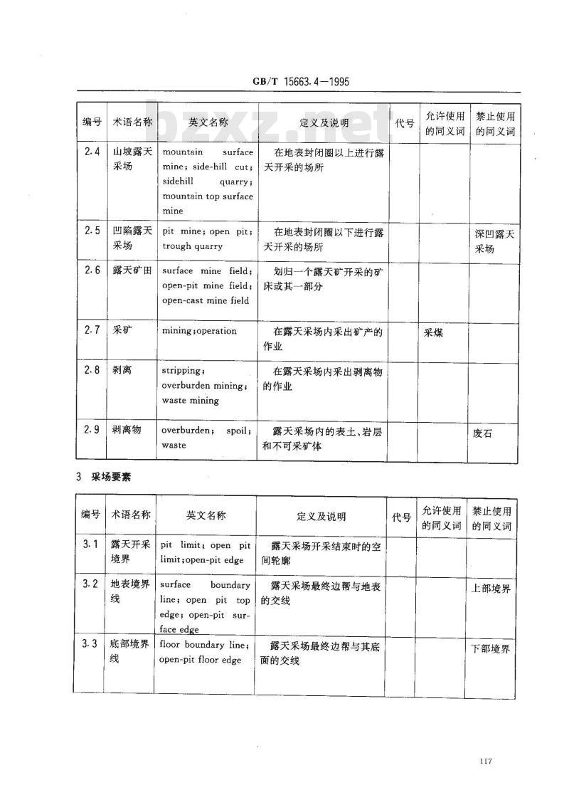 GB/T 15663.4-1995 煤矿科技术语 露天开采