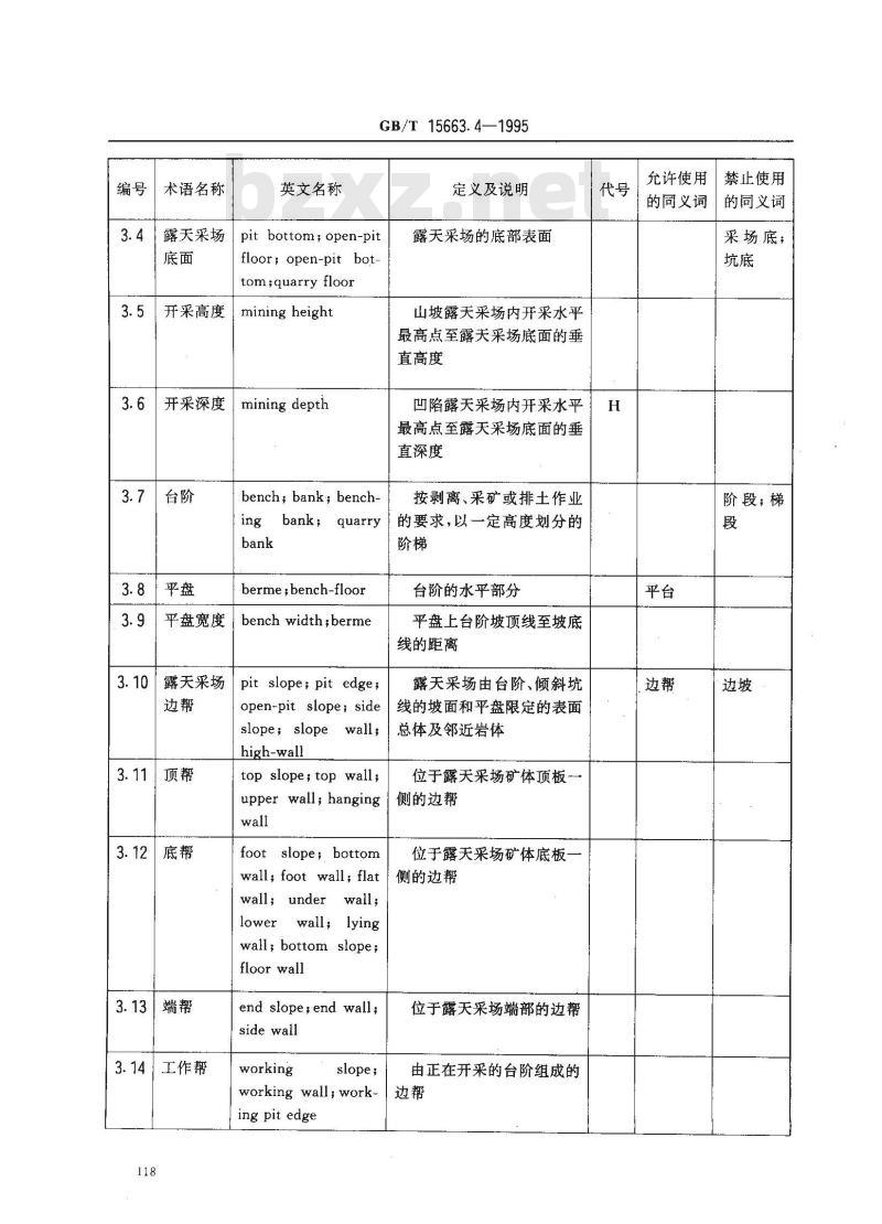 GB/T 15663.4-1995 煤矿科技术语 露天开采