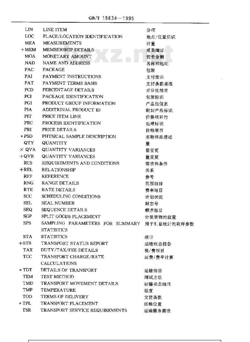 GB/T 15634-1995 用于行政、商业和运输业电子数据交换的段目录