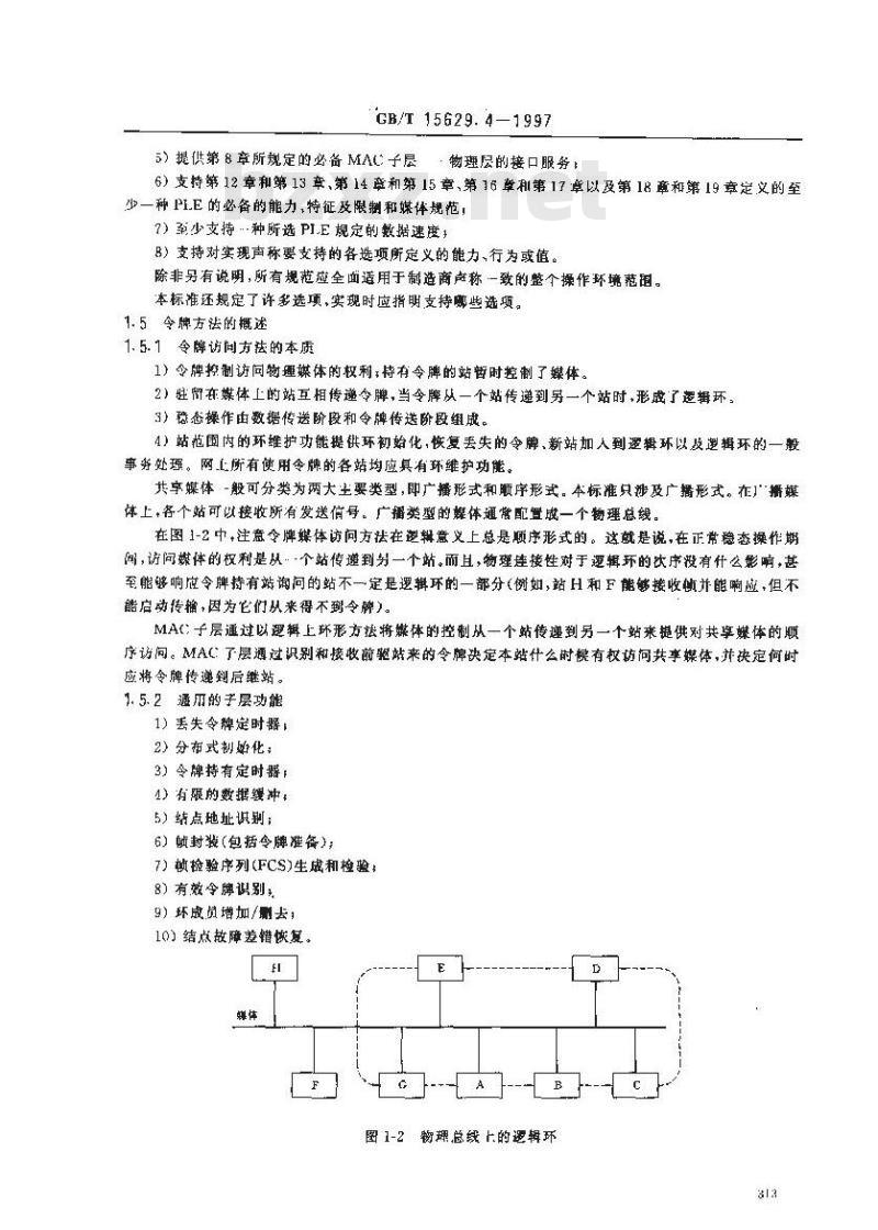 GB/T 15629.4-1997 信息处理系统 局域网 第4部分: 令牌传递总线访问方法和物理层规范