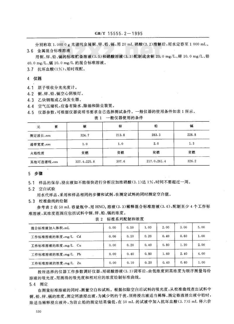 GB/T 15555.2-1995 固体废物 铜、锌、铅、镉的测定 原子吸收分光光度法