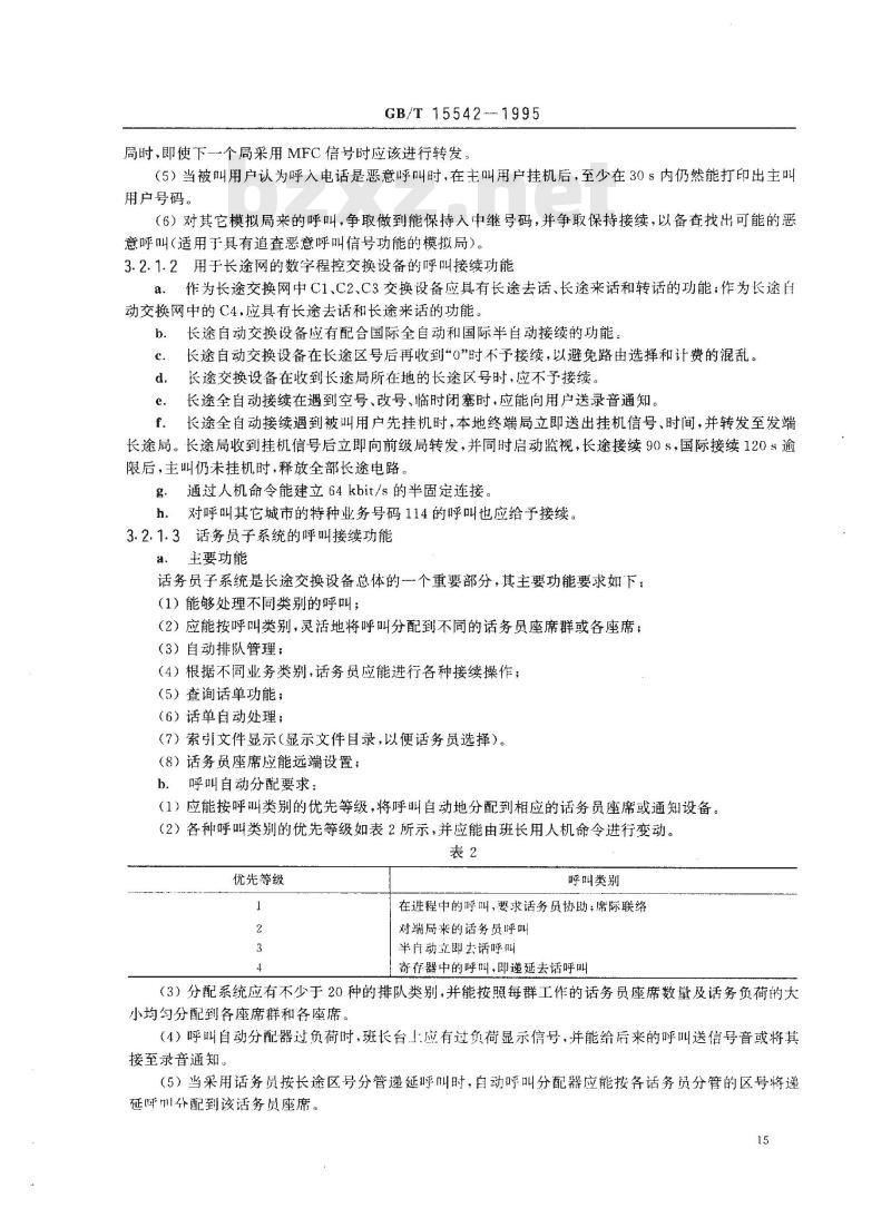 GB/T 15542-1995 数字程控自动电话交换机技术要求