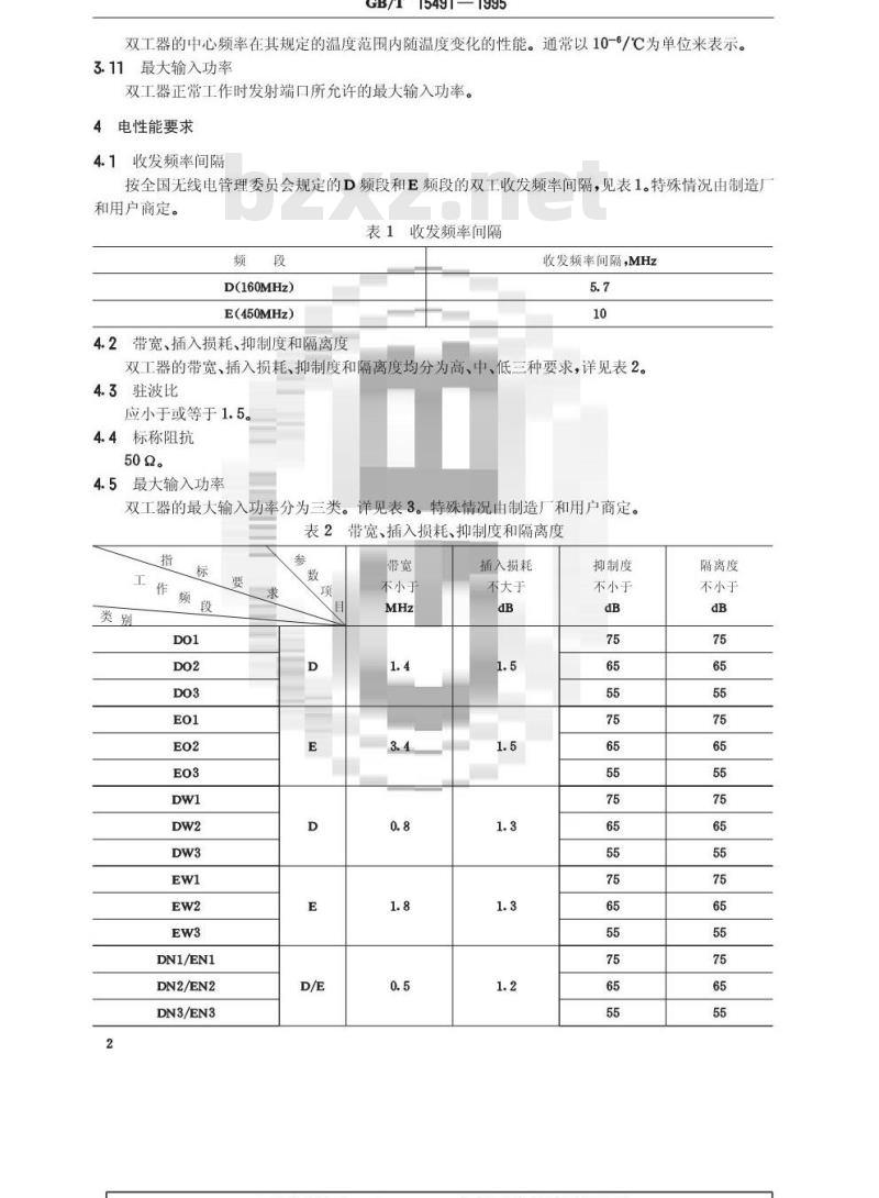 GB/T 15491-1995 移动通信双工器电性能要求及测量方法