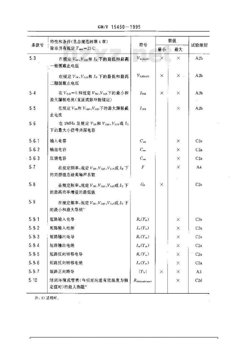 GB/T 15450-1995 硅双栅场效应晶体管空白详细规范