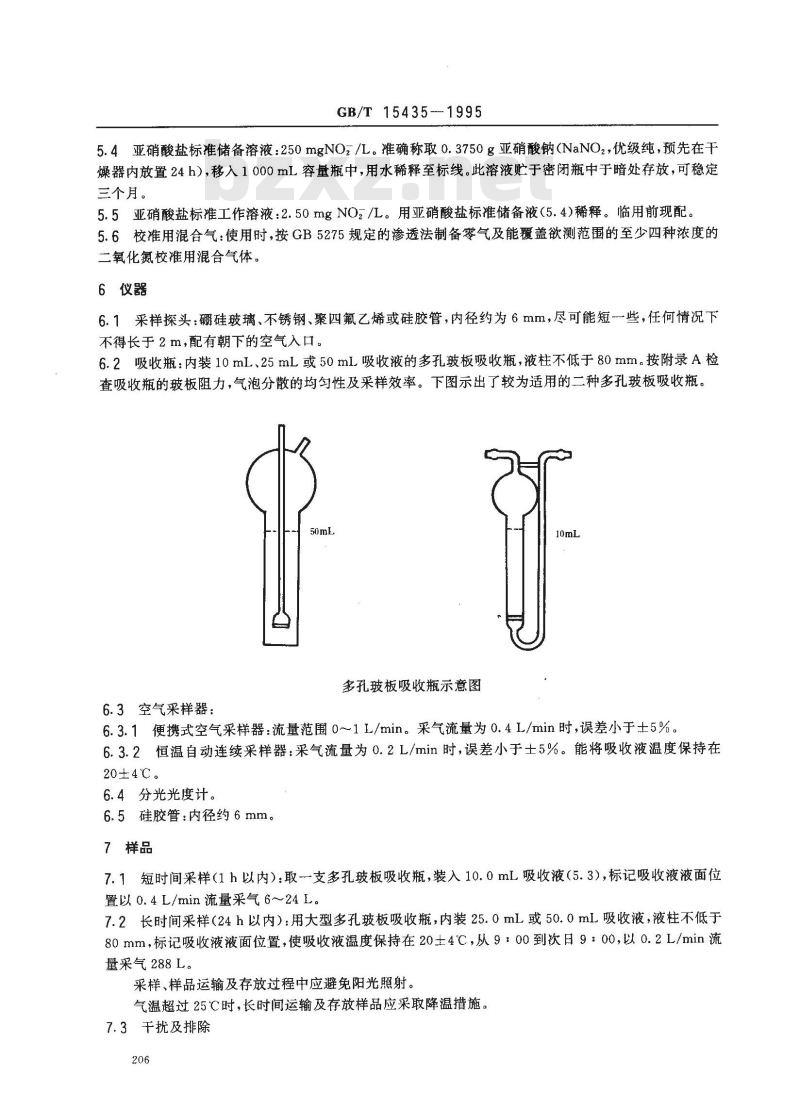 GB/T 15435-1995 环境空气 二氧化氮的测定 Saltzman法