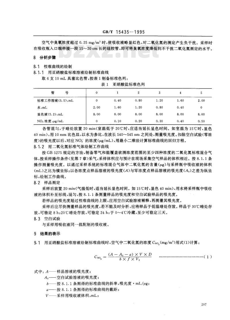 GB/T 15435-1995 环境空气 二氧化氮的测定 Saltzman法