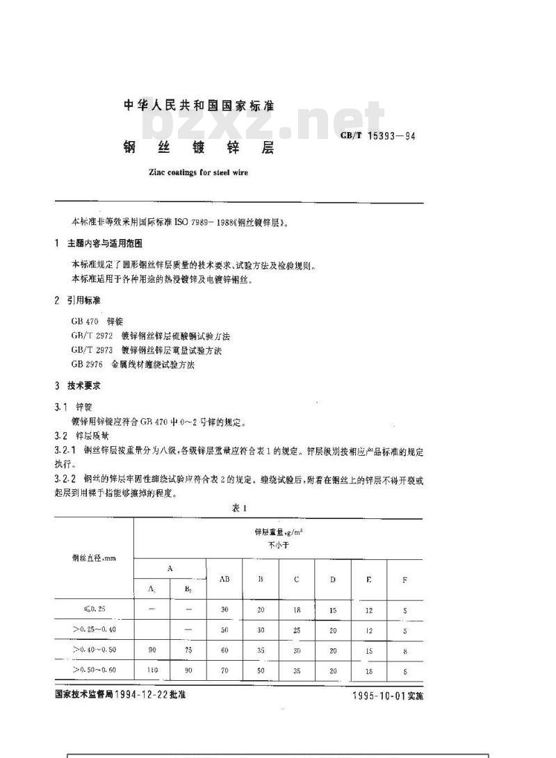 GB/T 15393-1994 钢丝镀锌层
