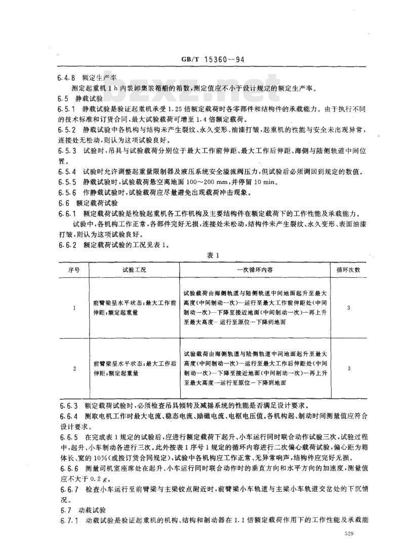 GB/T 15360-1994 岸边集装箱起重机试验方法