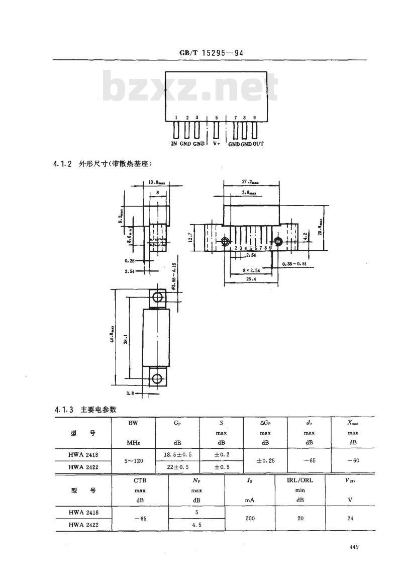 GB/T 15295-1994 电缆分配系统用混合集成电路高频宽带放大器系列和品种